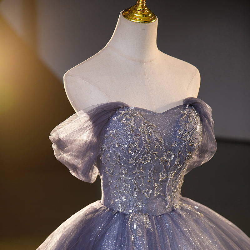 A-line strapless tulle sequin long prom dress, evening dress ED01101