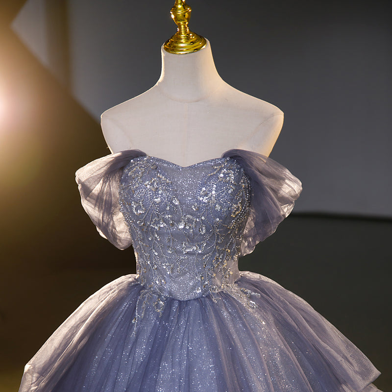 A-line strapless tulle sequin long prom dress, evening dress ED01101