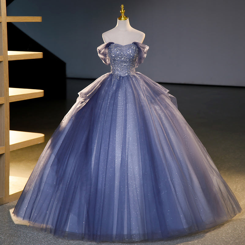A-line strapless tulle sequin long prom dress, evening dress ED01101