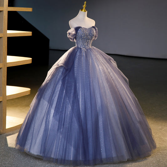 A-line strapless tulle sequin long prom dress, evening dress ED01101