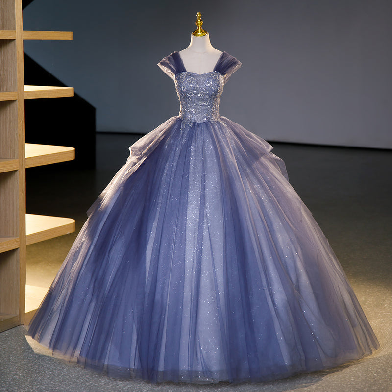 A-line strapless tulle sequin long prom dress, evening dress ED01101