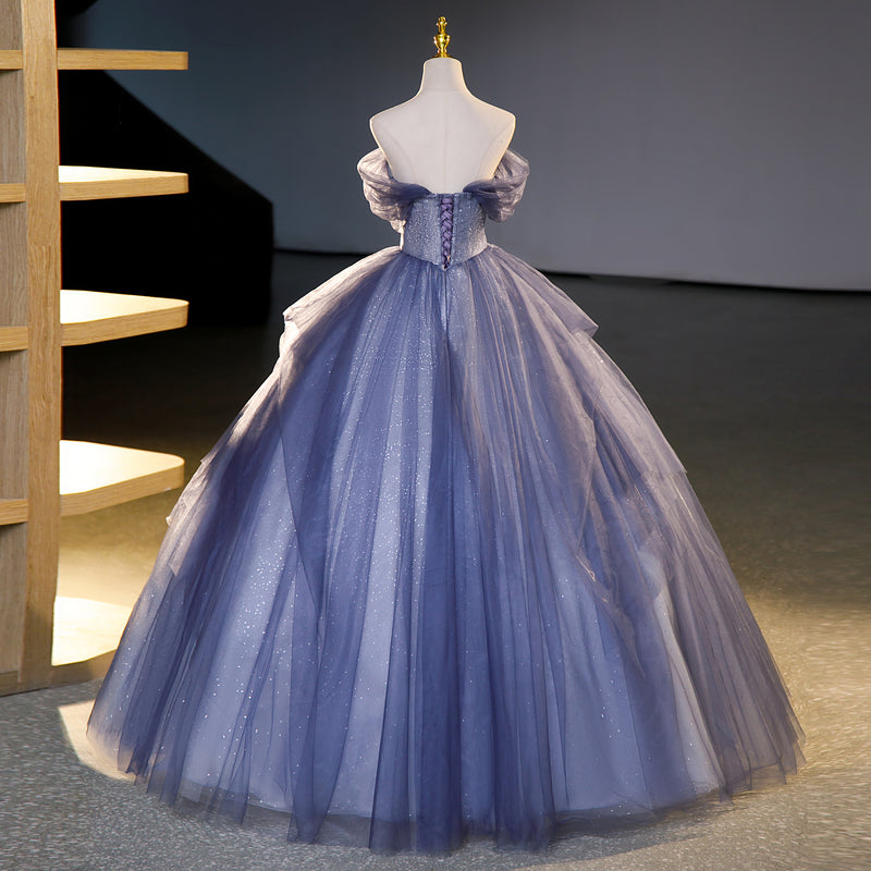 A-line strapless tulle sequin long prom dress, evening dress ED01101