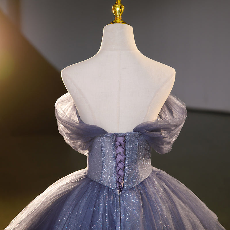 A-line strapless tulle sequin long prom dress, evening dress ED01101