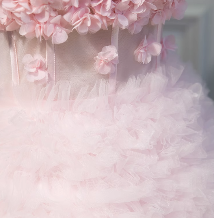 Pink A-line off-the-shoulder tulle short prom dress, pink bridesmaid dress ED01109