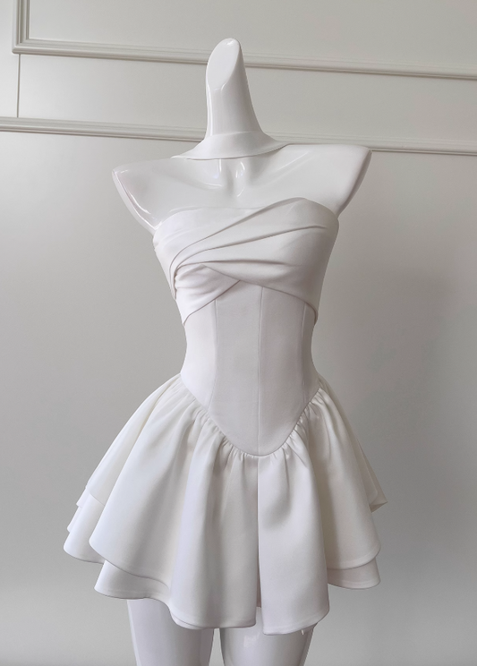 Fairytale White Strapless Prom Dress 🤍Elegant Birthday Short Party Dress