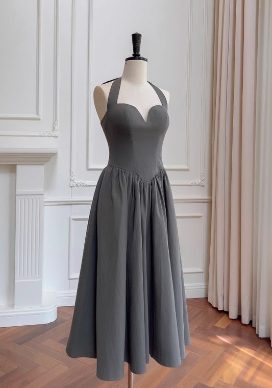 Grey halter neck A-line dress ED01126