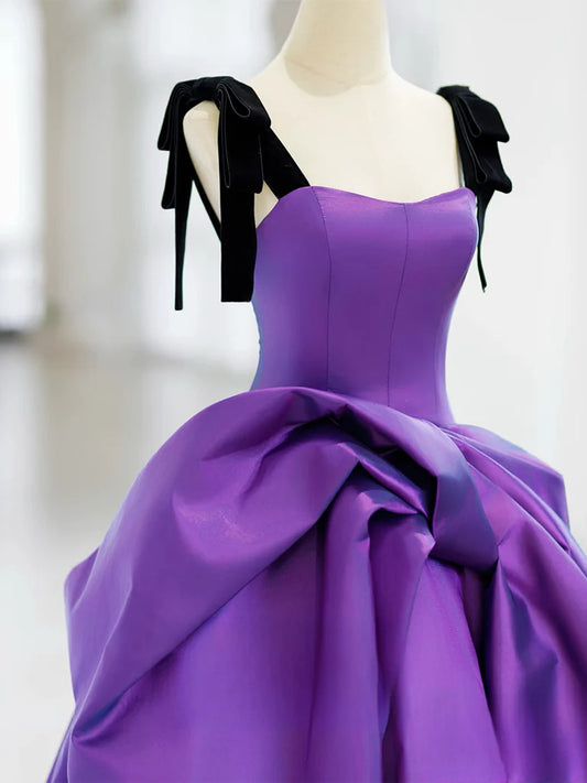 A-Line Sweetheart Neck Satin Purple Long Prom Dress, Purple Long Formal Dress ED01136