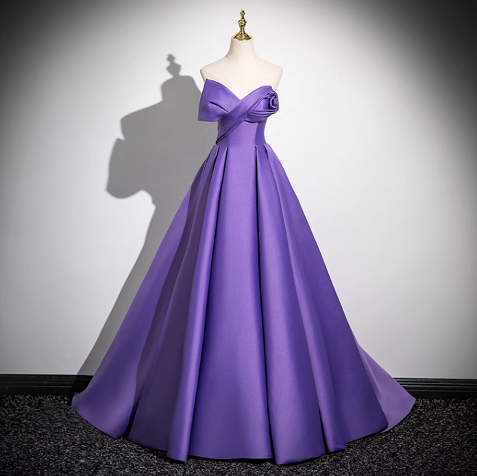 Purple A-line V-neck satin long prom dress, purple formal dress ED01141