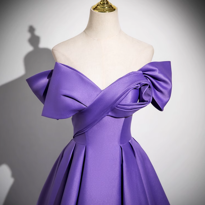 Purple A-line V-neck satin long prom dress, purple formal dress ED01141