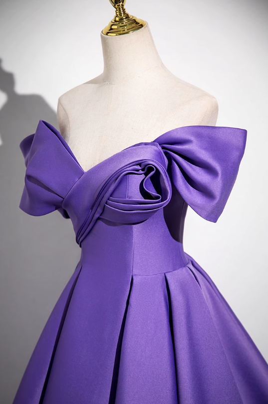 Purple A-line V-neck satin long prom dress, purple formal dress ED01141