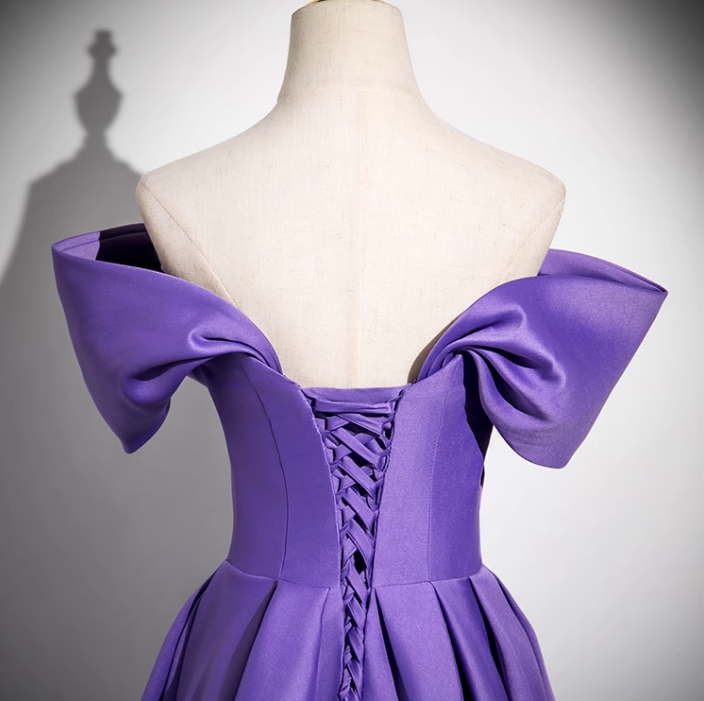 Purple A-line V-neck satin long prom dress, purple formal dress ED01141