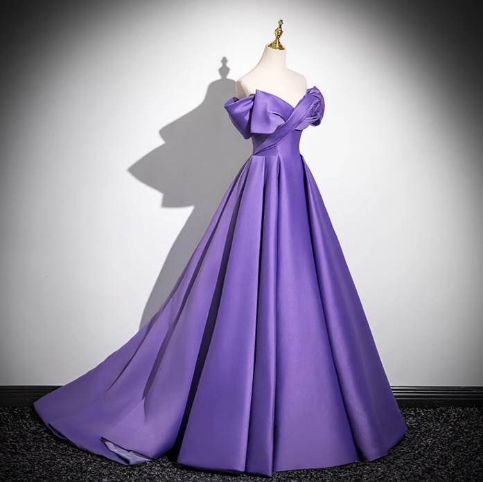 Purple A-line V-neck satin long prom dress, purple formal dress ED01141