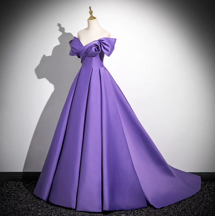 Purple A-line V-neck satin long prom dress, purple formal dress ED01141