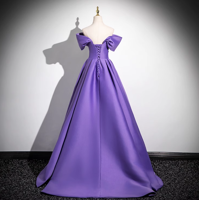 Purple A-line V-neck satin long prom dress, purple formal dress ED01141