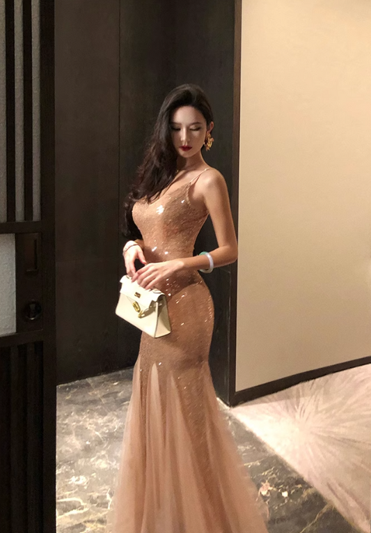 Französisches Retro-Pailletten-Netzkleid Partykleid ED01187