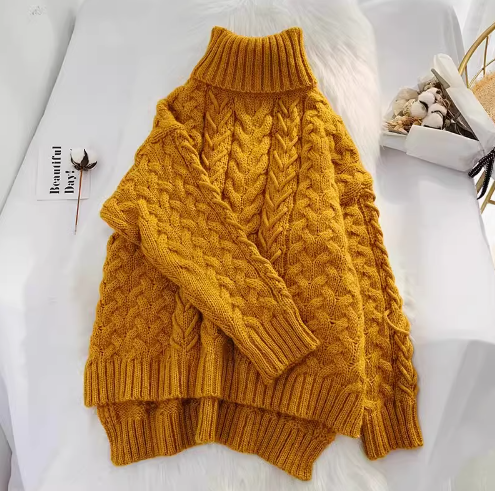 Thick loose lazy style high collar twist pullover sweater ED0118