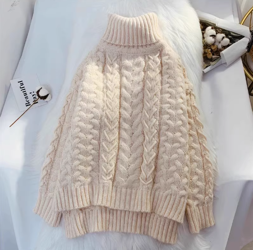 Thick loose lazy style high collar twist pullover sweater ED0118