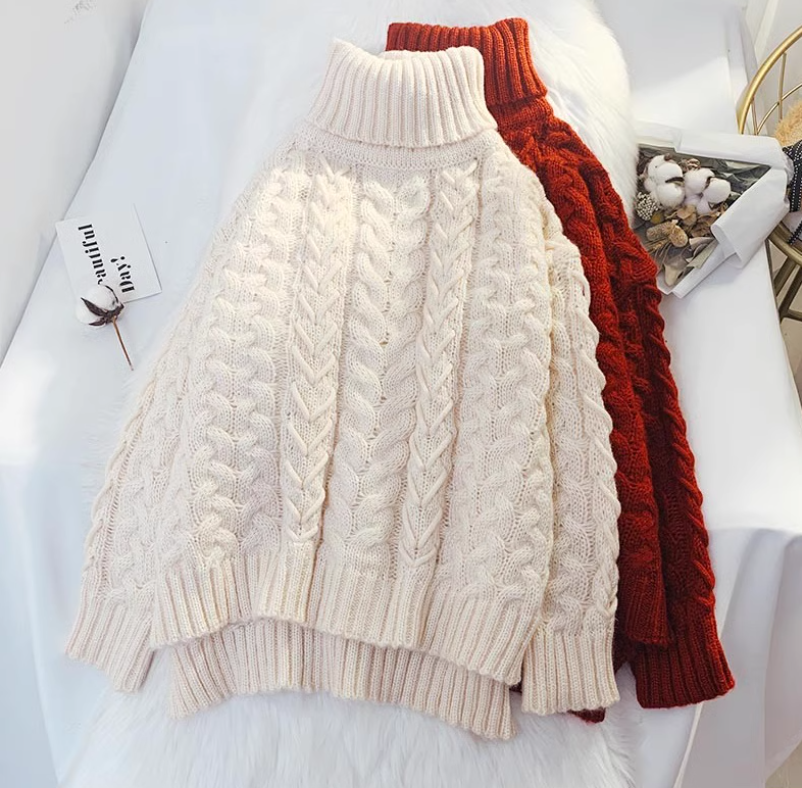Thick loose lazy style high collar twist pullover sweater ED0118