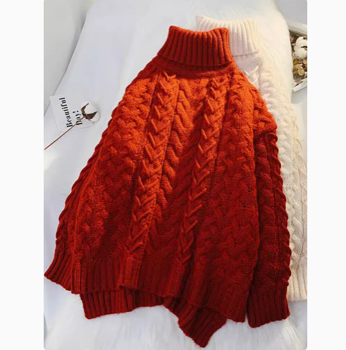 Thick loose lazy style high collar twist pullover sweater ED0118