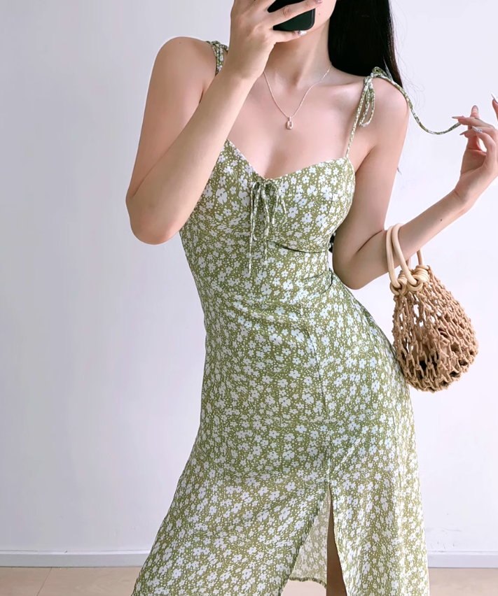 Robe à bretelles à imprimé français ED01191