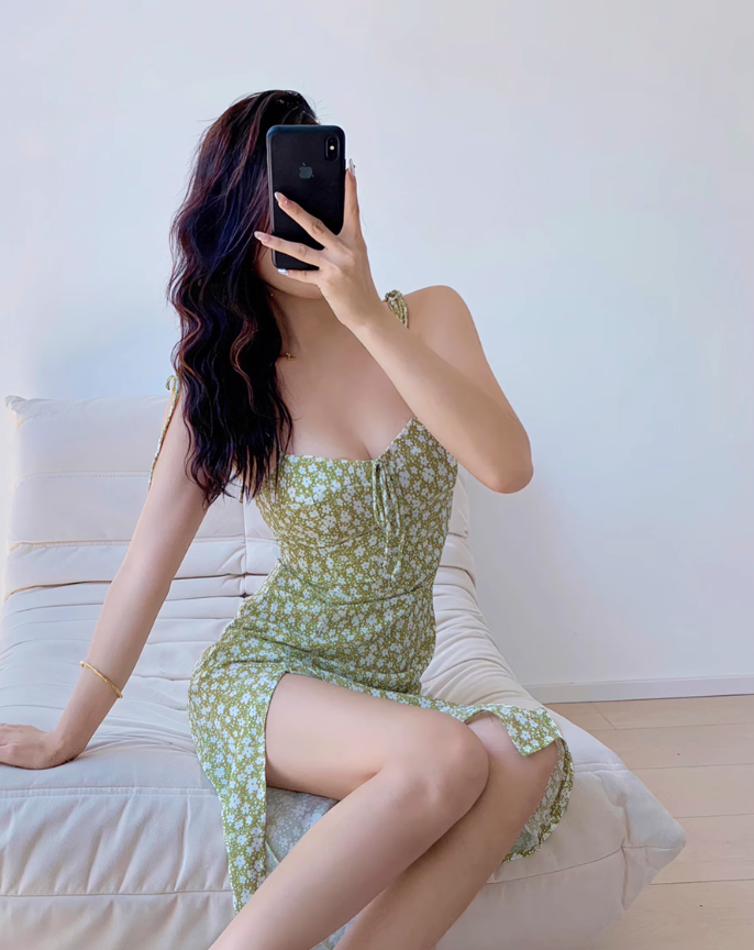 Robe à bretelles à imprimé français ED01191