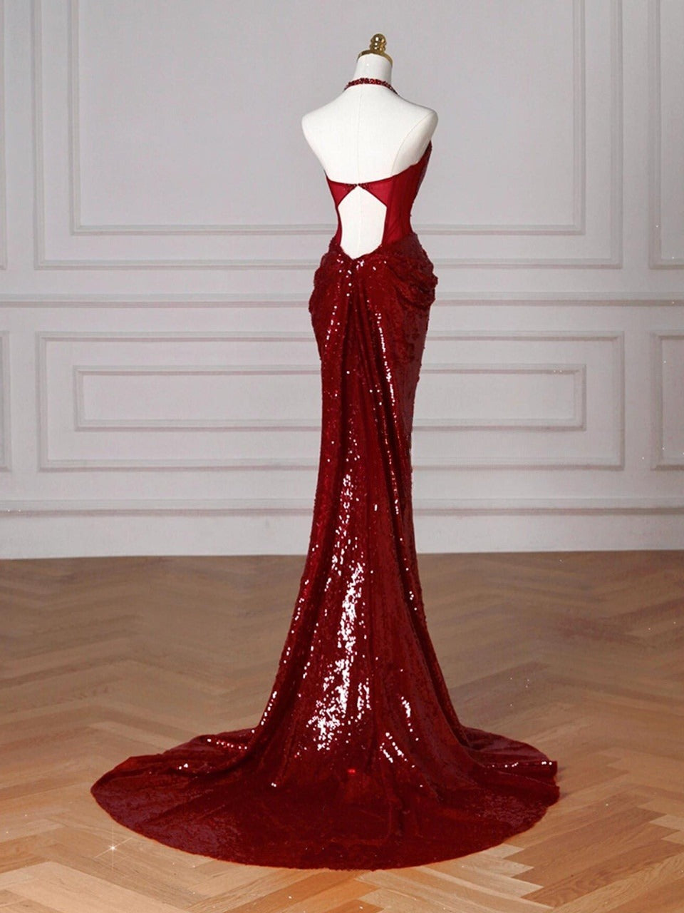 Burgundy Mermaid V-neck Sequins Long Prom Dress,Formal Prom Dress ED01203