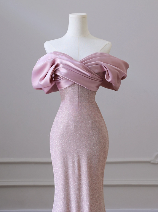 Pink Mermaid Off the Shoulder Long Prom Dress,Pink Formal  Prom Dress ED01208