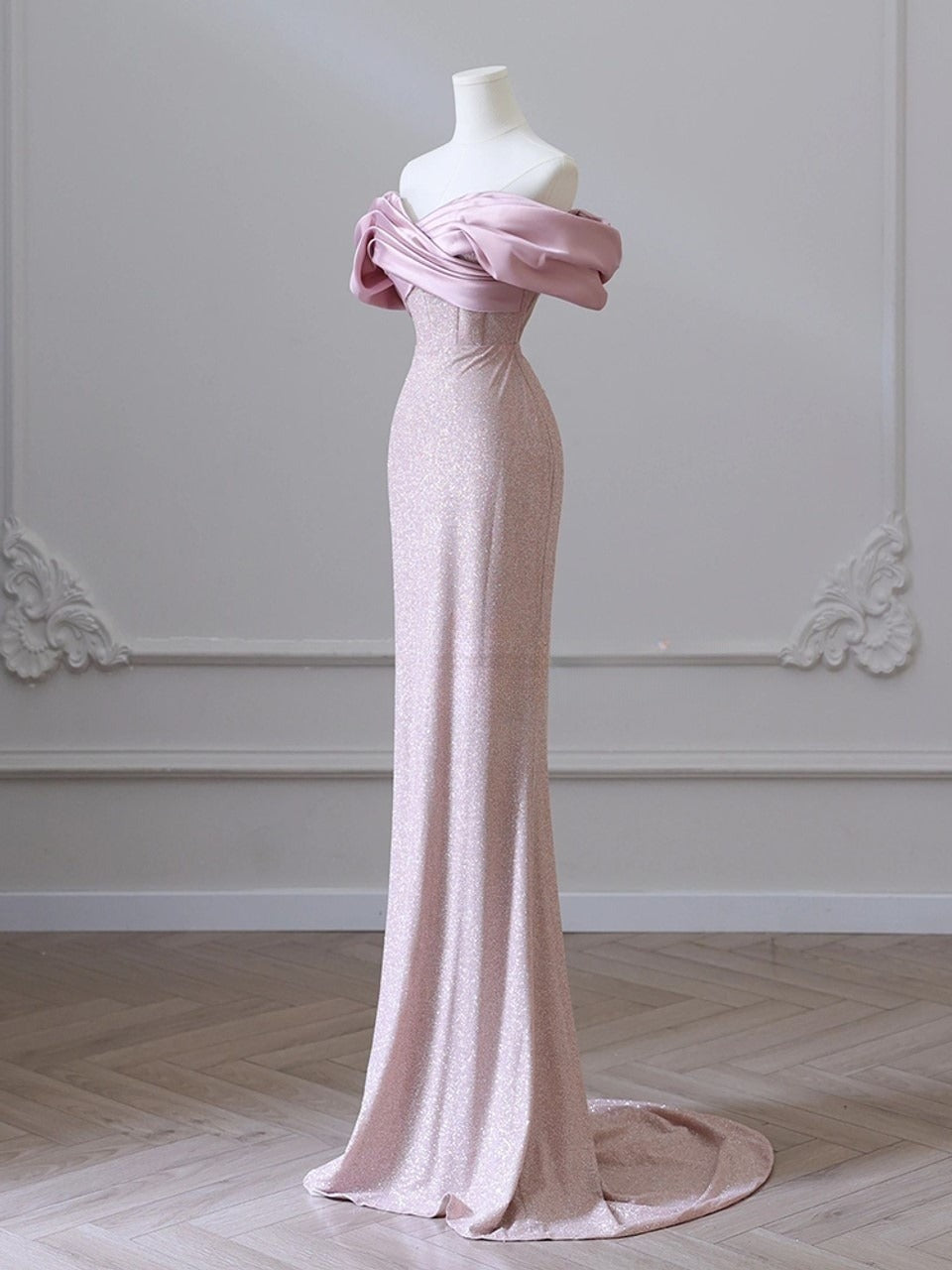 Pink Mermaid Off the Shoulder Long Prom Dress,Pink Formal Prom Dress ED01208