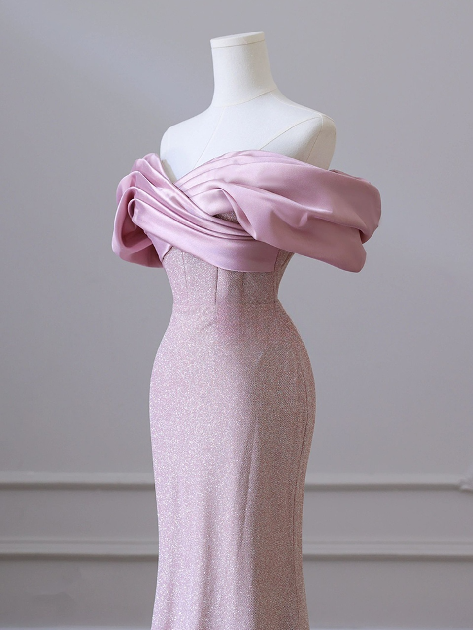 Pink Mermaid Off the Shoulder Long Prom Dress,Pink Formal Prom Dress ED01208