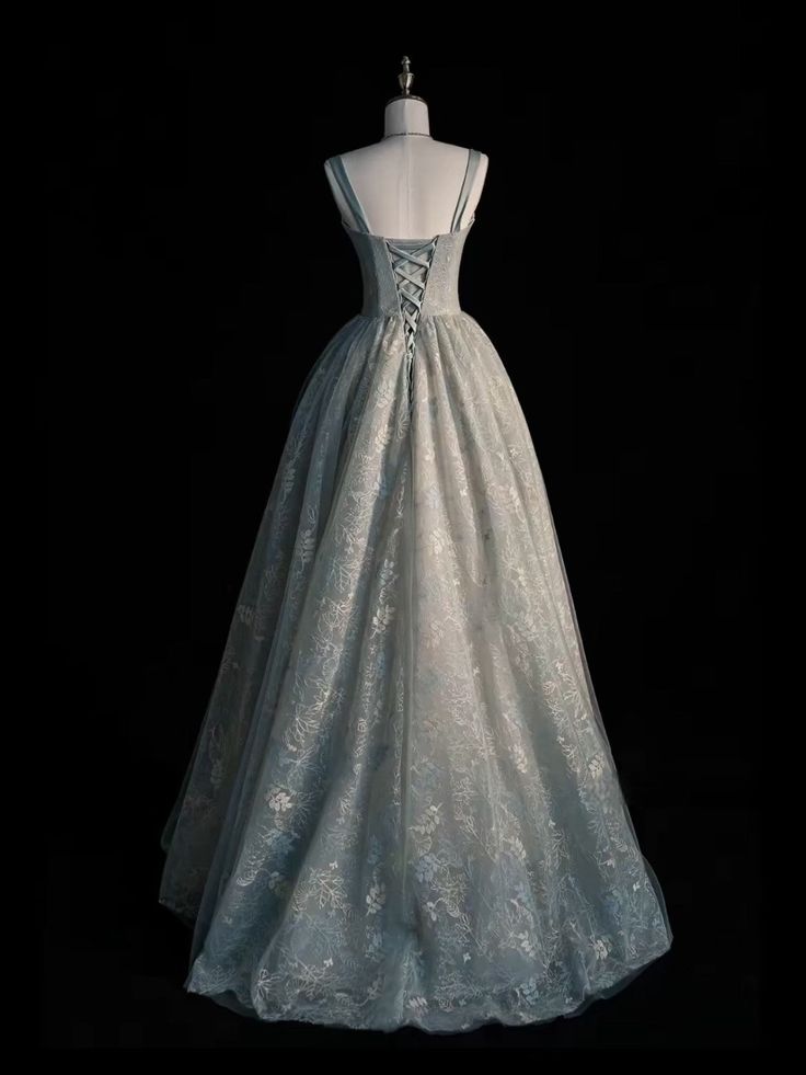A-line Spaghetti Strap Tulle Lace-up Satin Long Prom Dress