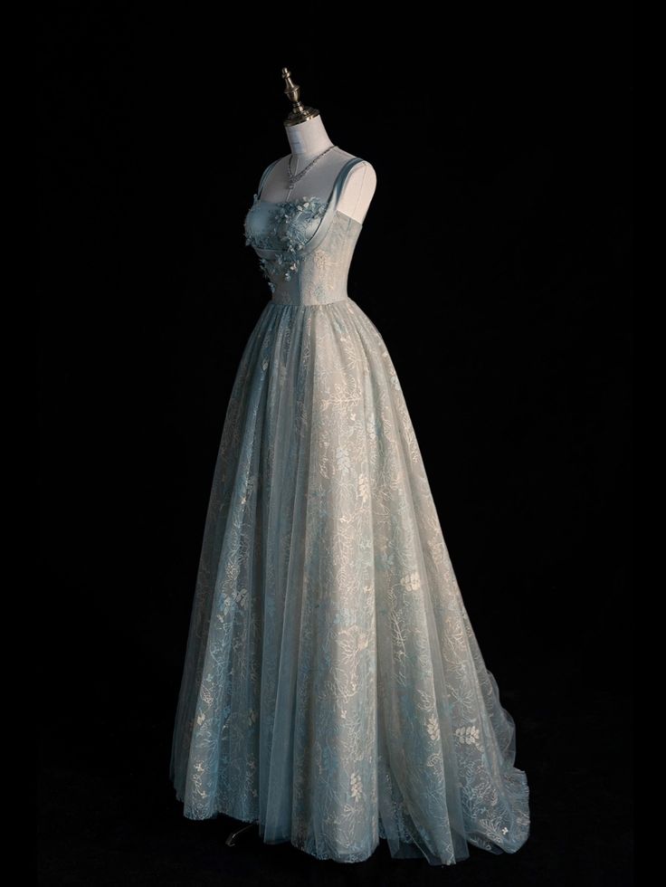 A-line Spaghetti Strap Tulle Lace-up Satin Long Prom Dress