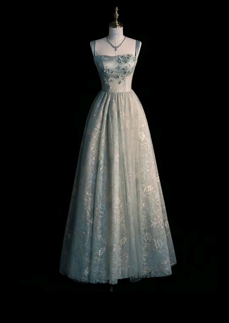 Chic Spaghetti Straps A-line Embroidery Satin Tulle Long Prom Dresses, EvaFashionDress Chic Spaghetti Straps A-line Embroidery Satin Tulle Long Prom Dresses, EvaFashionDress