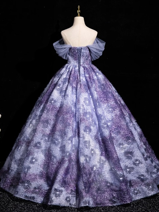 Purple Elegant A-line Off-shoulder Long Prom Dress, Purple Long Formal Dress ED01214