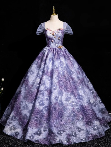 Purple Elegant A-line Off-shoulder Long Prom Dress, Purple Long Formal Dress ED01214