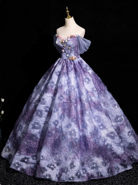 Purple Elegant A-line Off-shoulder Long Prom Dress, Purple Long Formal Dress ED01214