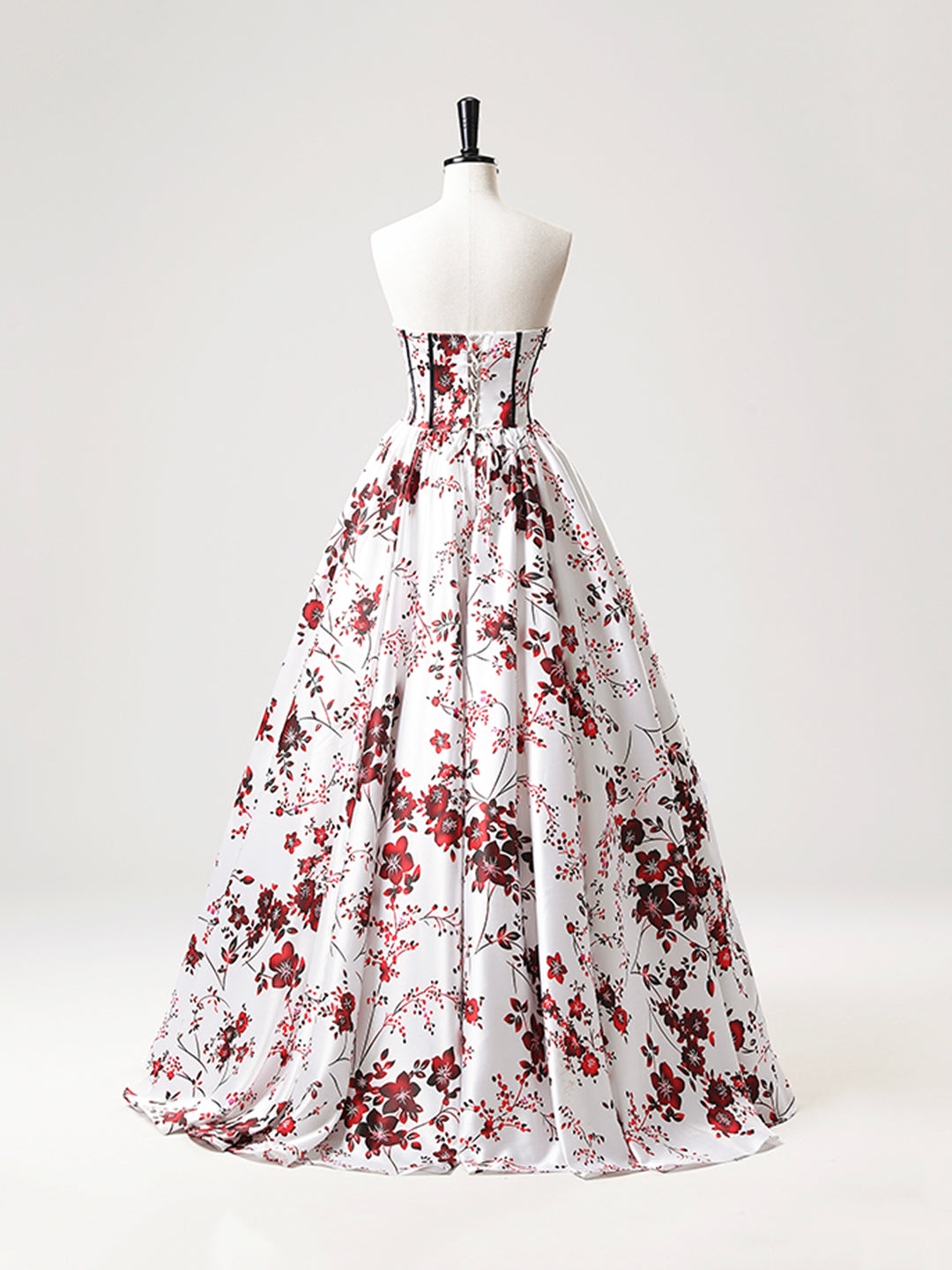Robe de bal longue en satin blanc à fleurs, coupe trapèze, sans bretelles, décolleté en cœur, robe de soirée formelle ED01221