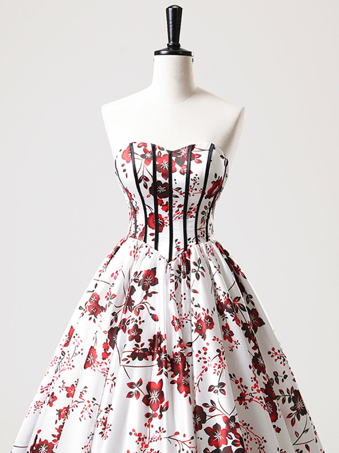 Robe de bal longue en satin blanc à fleurs, coupe trapèze, sans bretelles, décolleté en cœur, robe de soirée formelle ED01221