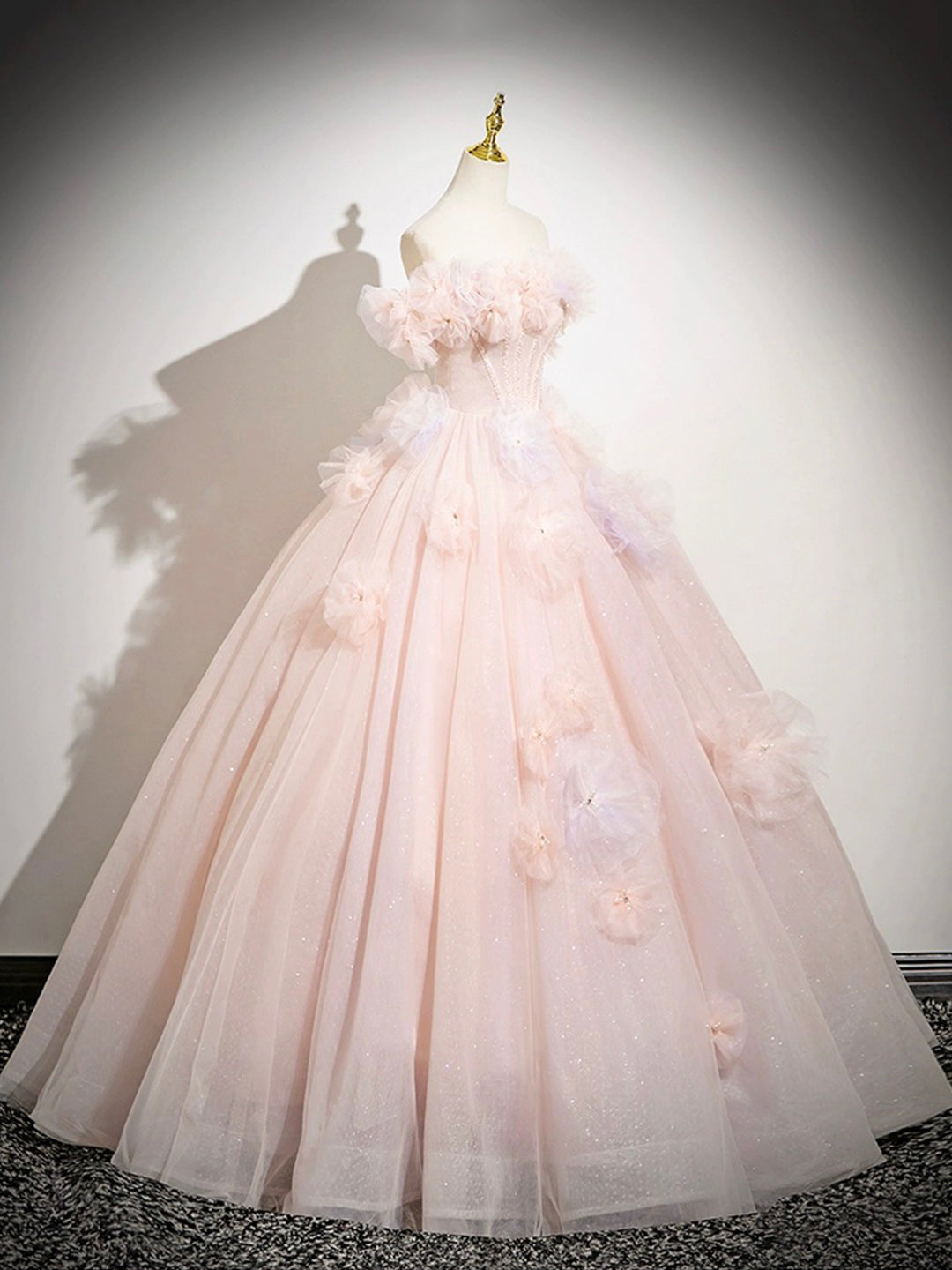Robe de bal longue rose en tulle, coupe trapèze, épaules dénudées, ravissante robe de soirée pour les 16 ans de Sweet 16 ED01222
