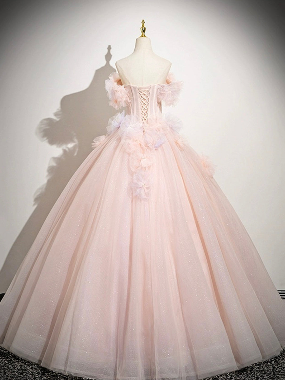 Robe de bal longue rose en tulle, coupe trapèze, épaules dénudées, ravissante robe de soirée pour les 16 ans de Sweet 16 ED01222