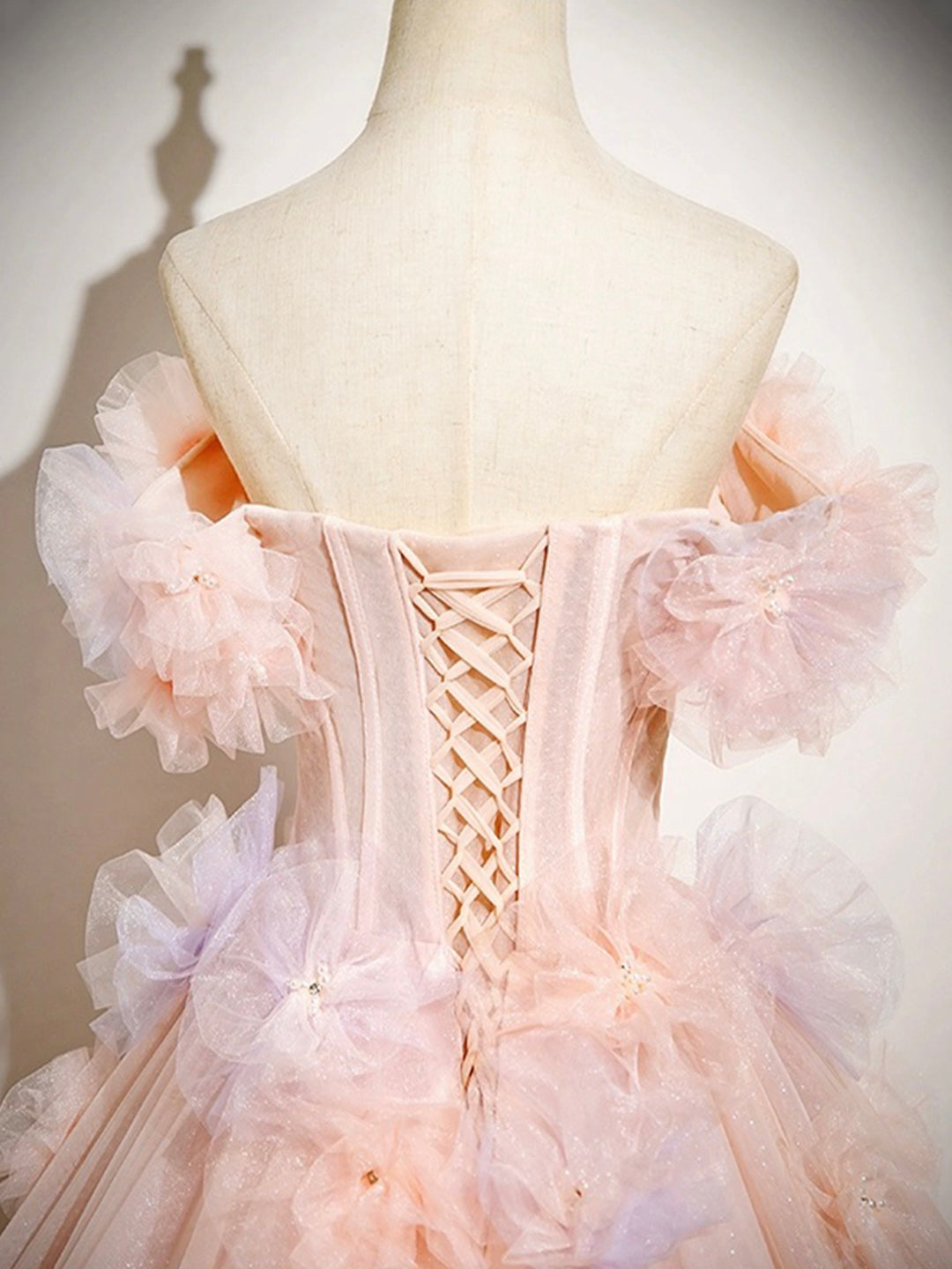 Robe de bal longue rose en tulle, coupe trapèze, épaules dénudées, ravissante robe de soirée pour les 16 ans de Sweet 16 ED01222