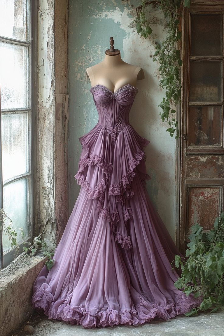 Purple A-line Sweetheart Neck Tulle Beaded Long Prom Dress, Vintage Formal Dress ED01230