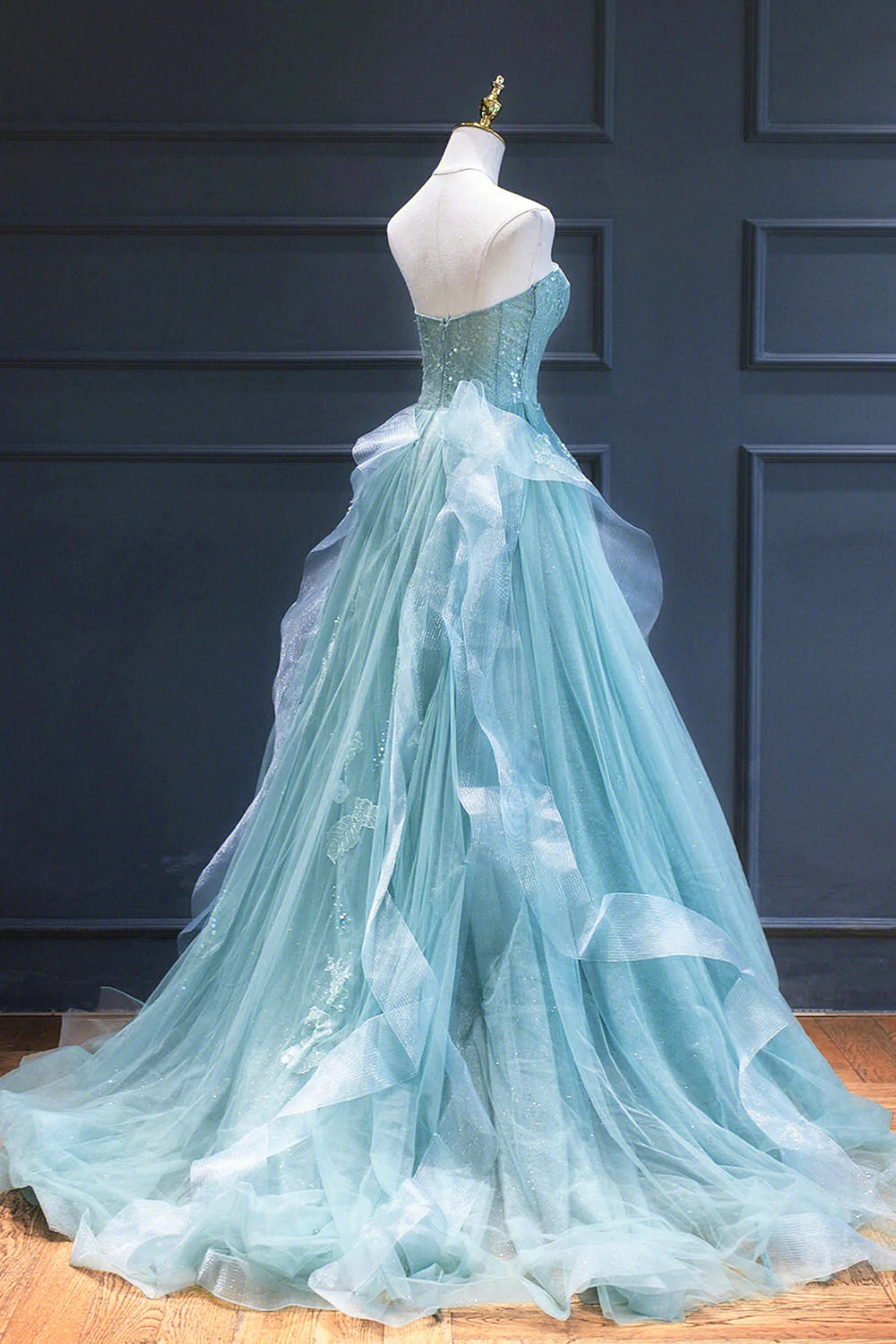 A-Line Sweetheart neck Lace Tulle Long Formal Dress, Green Evening Dress ED01242