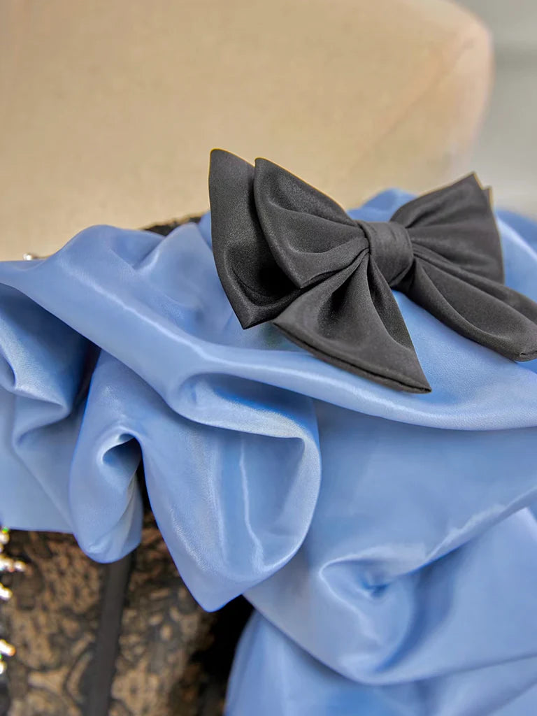 A-Line Off Shoulder Satin Blue Long Prom Dress, Blue Long Formal Dress ED01247