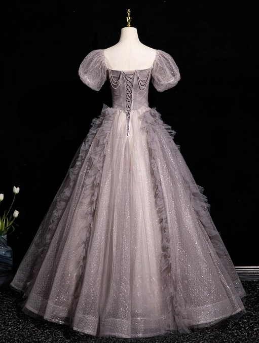Purple A-line V-neck Tulle Sequin Long Prom Dress, Purple Formal Dress ED01249