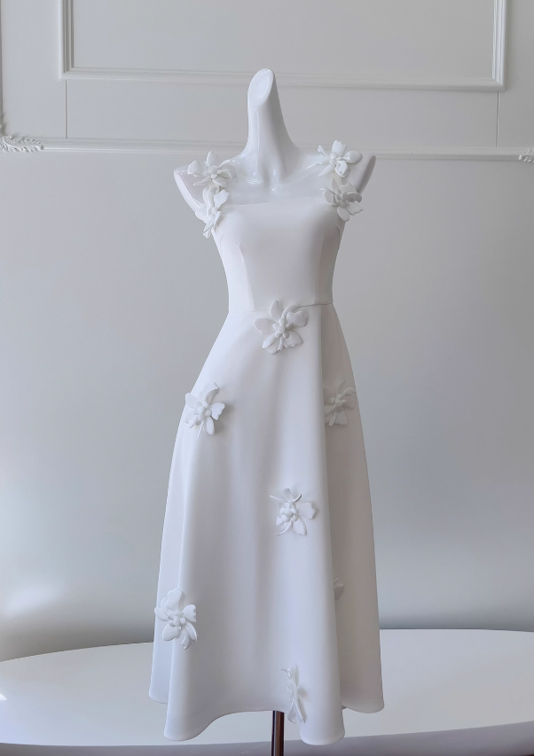 White suspender flower dress French retro dress ED01250