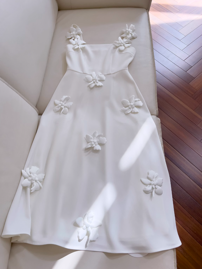 White suspender flower dress French retro dress ED01250
