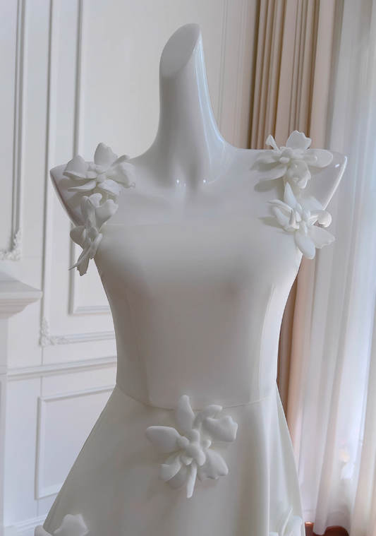 White suspender flower dress French retro dress ED01250