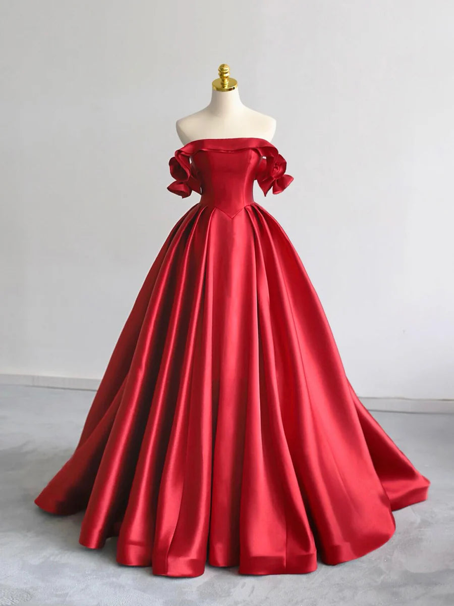 A-Line Off Shoulder Satin Dark Blue Long Prom Dress, Dark Blue Long Formal Dress ED01256