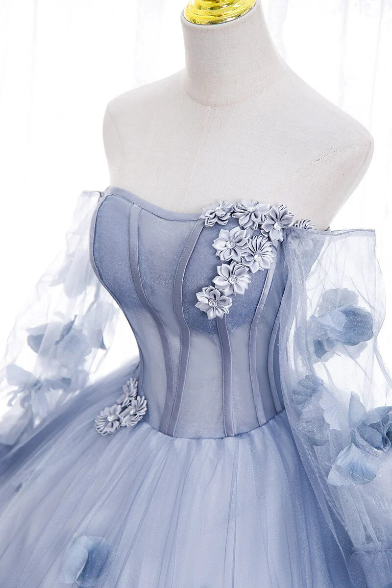 A-Line Off Shoulder Tulle Long Prom Dress, Sweet Long Formal Dress ED01257