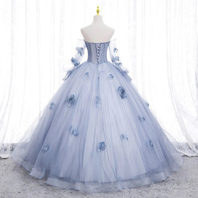 A-Line Off Shoulder Tulle Long Prom Dress, Sweet Long Formal Dress ED01257